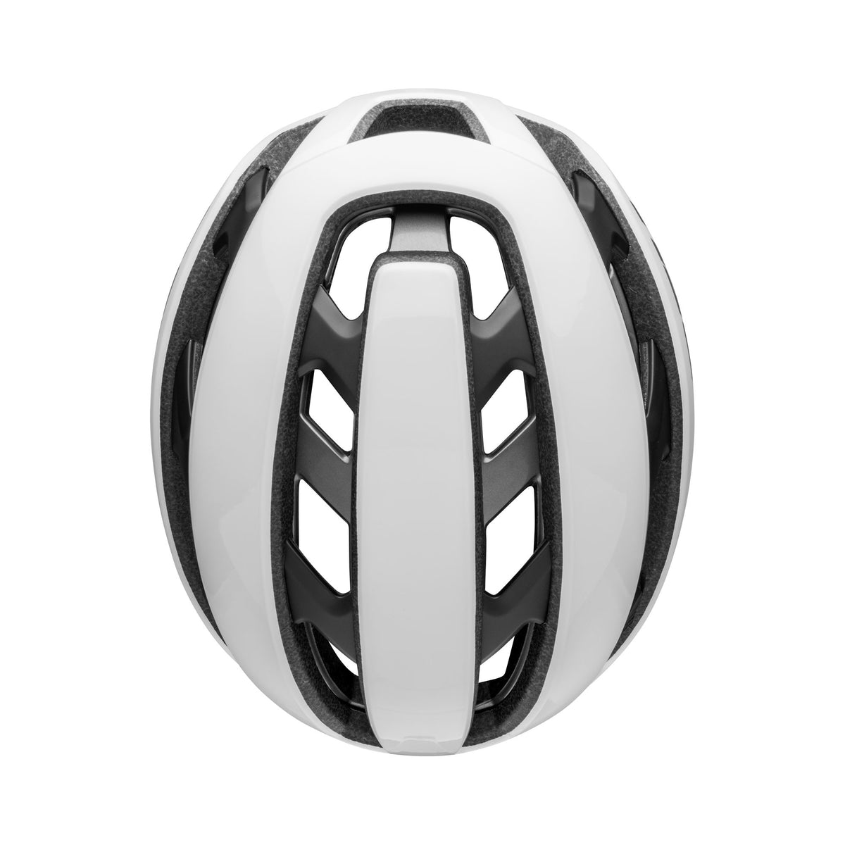 Bell XR Spherical helmet in matte/gloss white and black, top view