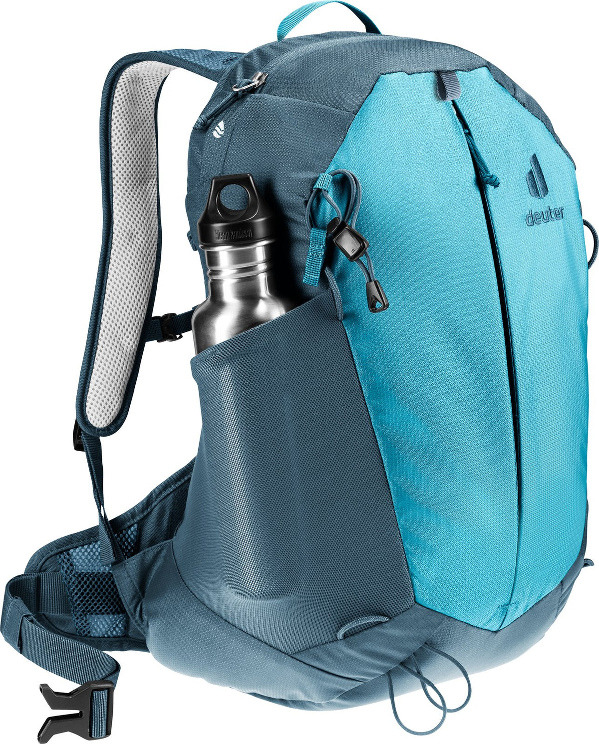Deuter AC Lite 15 SL in Lagoon Atlantic carrying a drink bottle in the side pocket