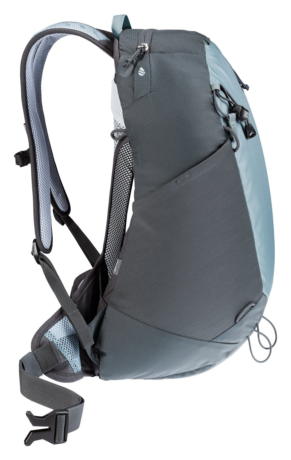Side profile of the Deuter AC Lite 15 SL in Shale Graphite showing the gap behind the mesh back