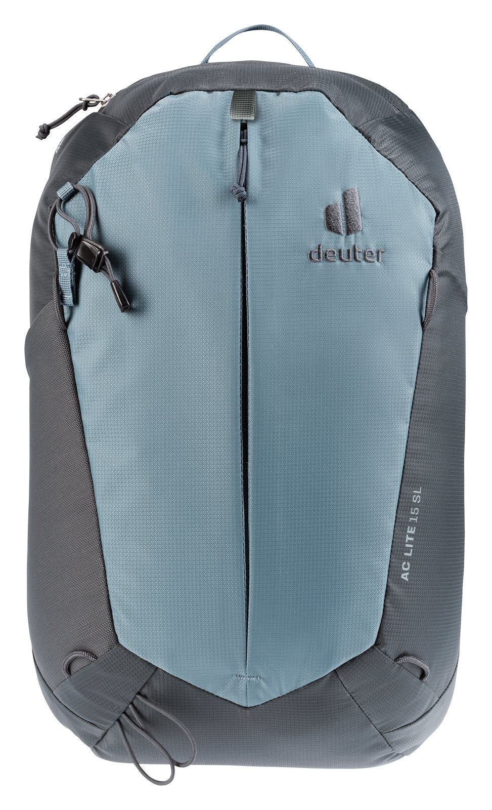 Deuter AC Lite 15 SL in Shale Graphite, straight-on front view of the full-length central zip