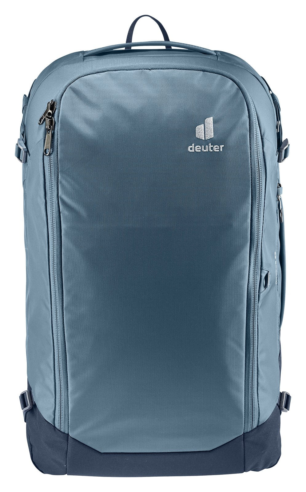 Back of the Deuter Access 55 in Atlantic Ink with the harness zipped away under its stow cover
