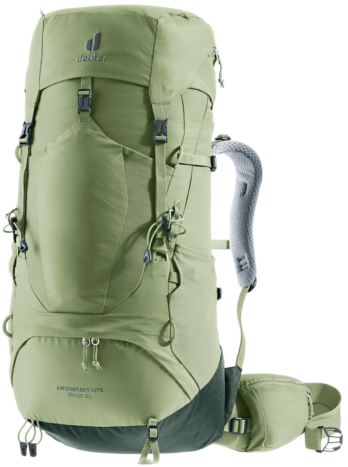 Deuter Aircontact Lite 35 + 10 SL in Grove Ivy, sage green trekking pack, front three-quarter view