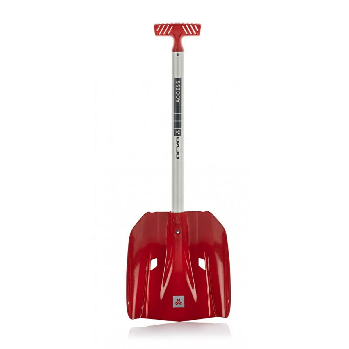 Arva Access shovel face-on, red aluminium blade with ACCESS printed down the silver shaft