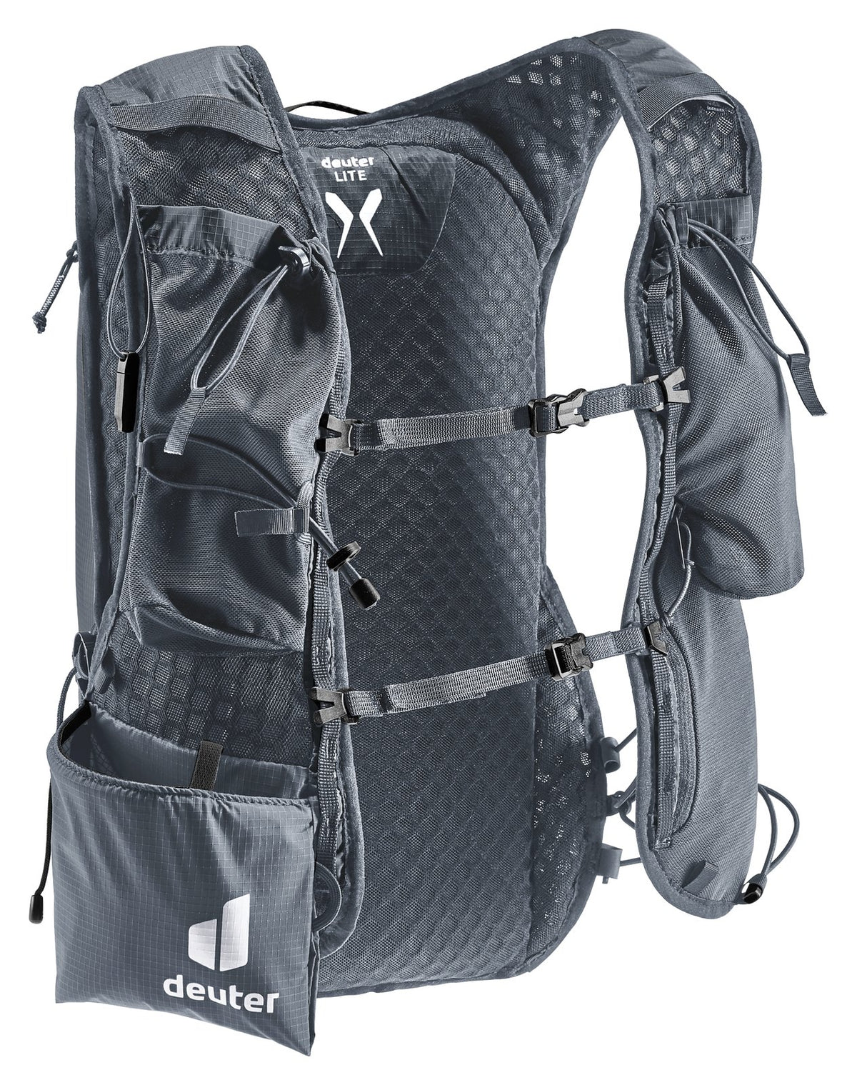 Deuter Ascender 7 in Black, front of the vest harness with two sternum straps