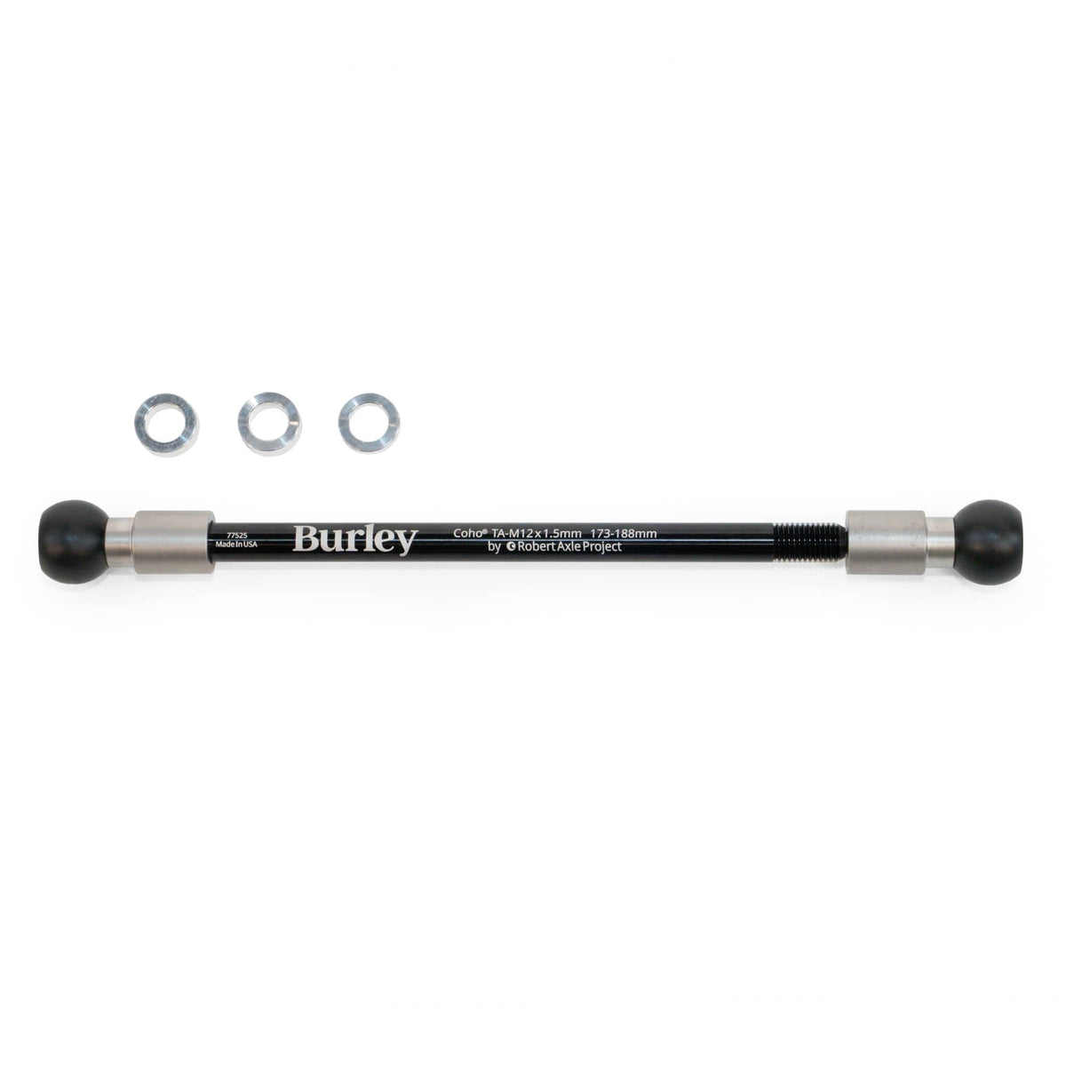 Burley Coho Thru Axle printed M12 x 1.5 173-188mm, with three rings above