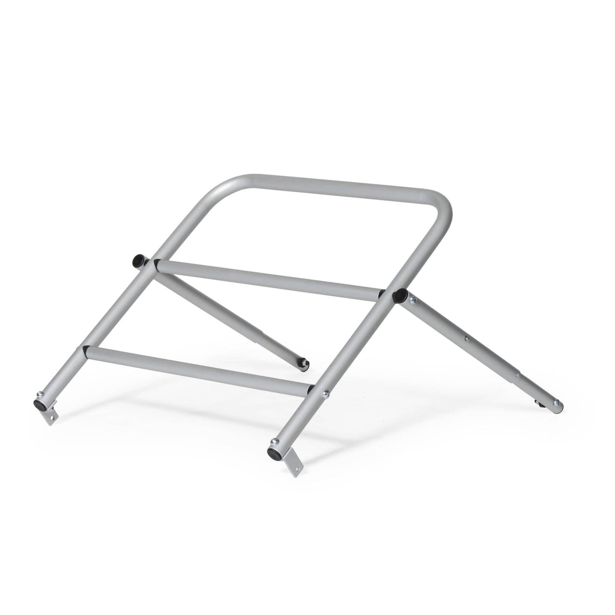 Burley Nomad Cargo Rack on its own, silver tubular frame with cross bars and angled support legs