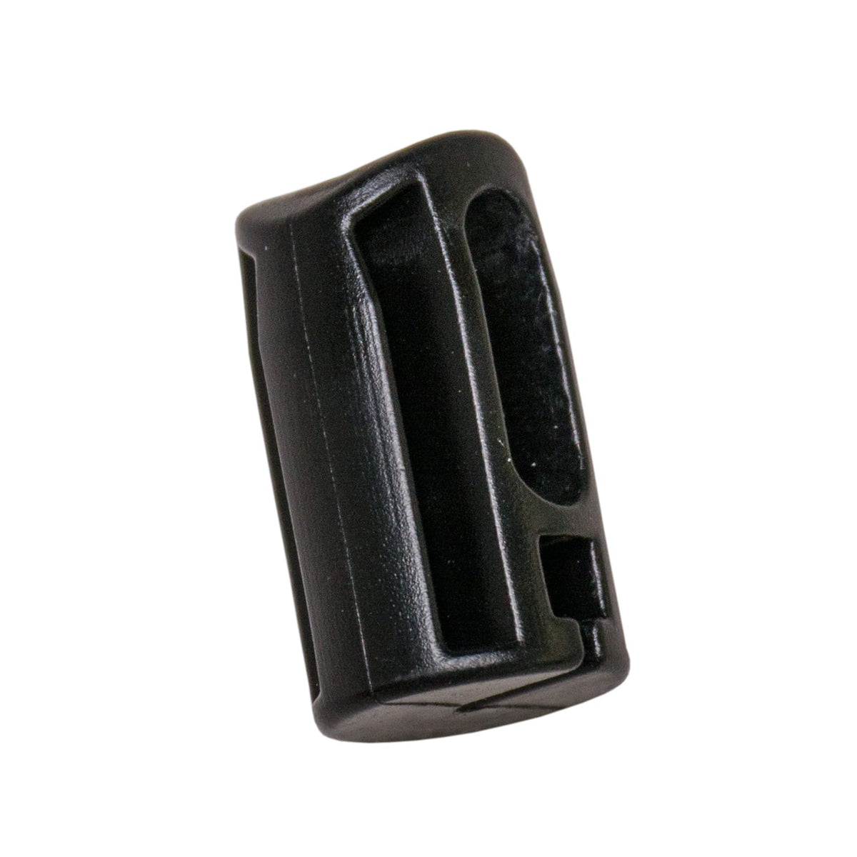 Burley Travoy lower shelf plunger, a small black moulded block with recessed slots