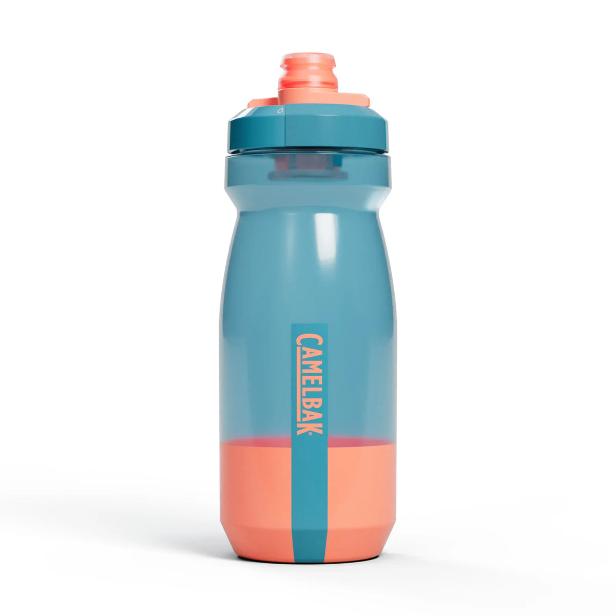 CamelBak Podium bottle in Mercury Teal, teal with a coral base and CamelBak stripe