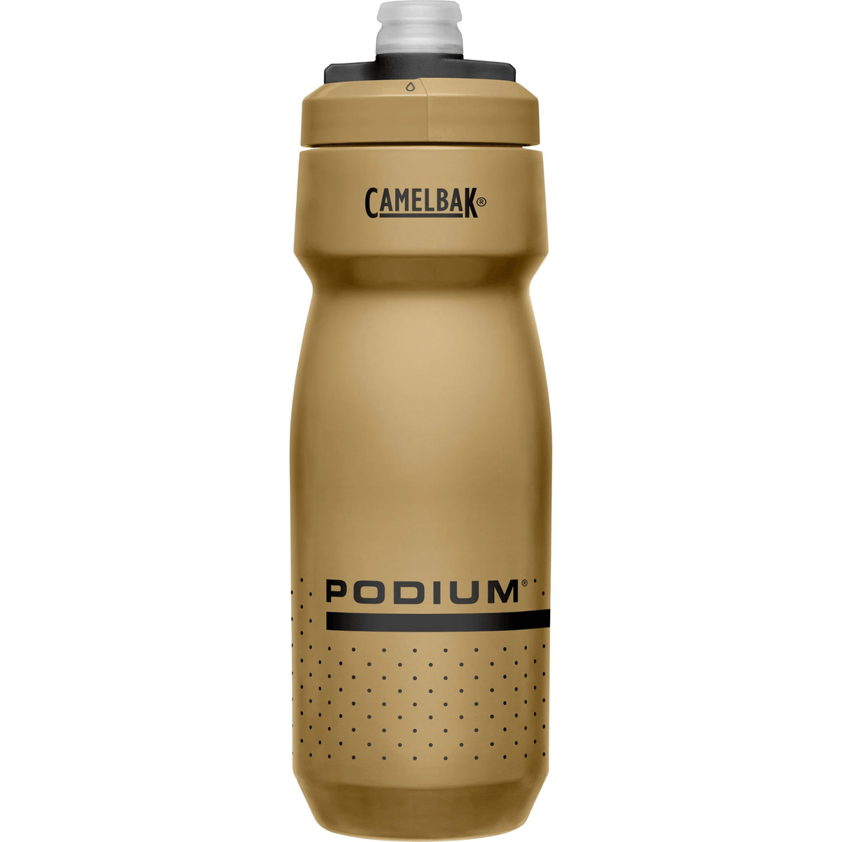 Taller CamelBak Podium bottle in tan with black Podium logo, front view