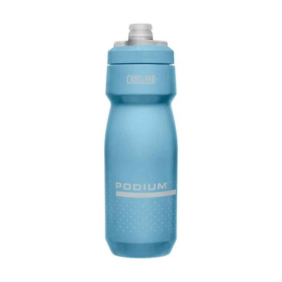 Taller CamelBak Podium bottle in light blue with white Podium logo, front view