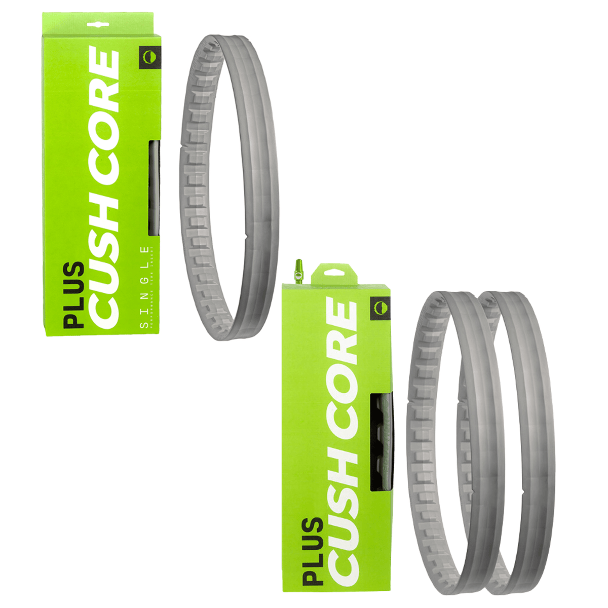 CushCore Plus single box and full-set box shown together with their inserts