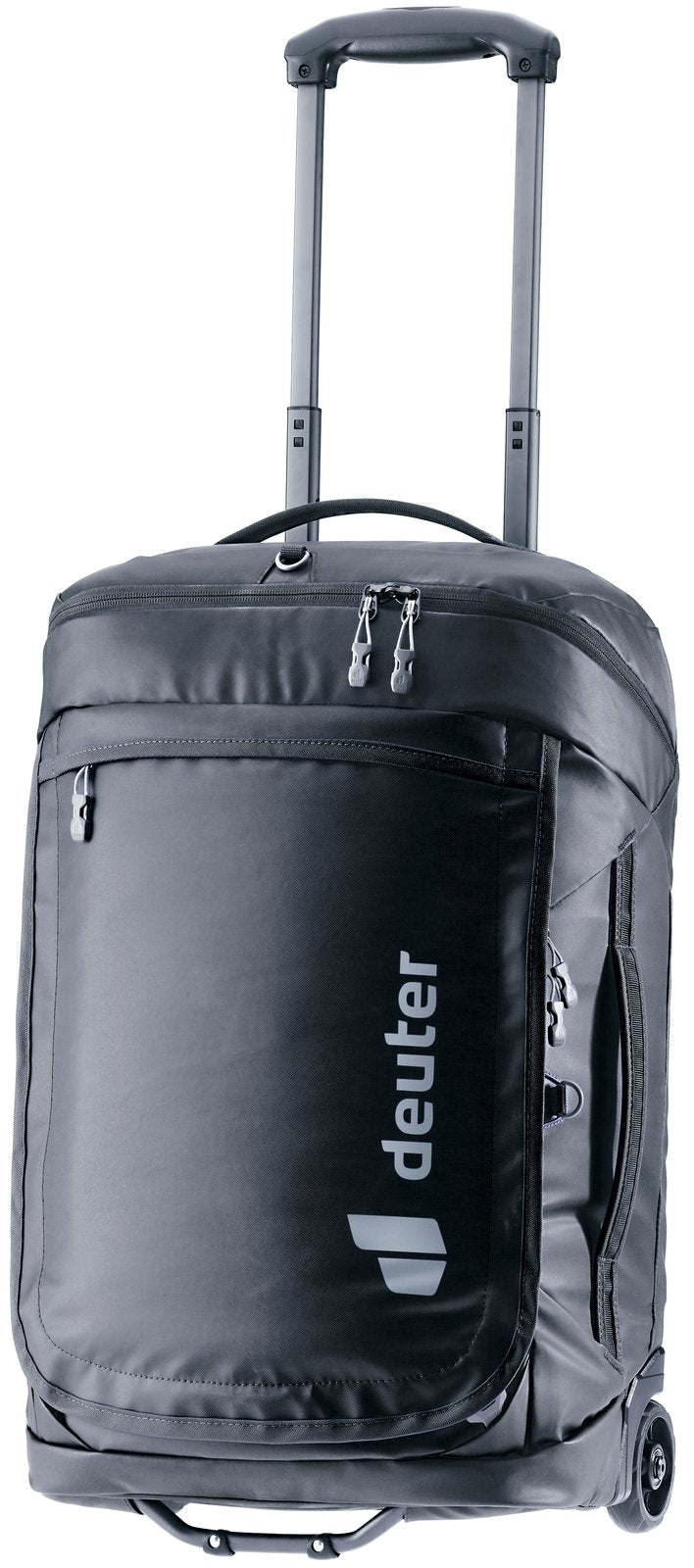 Deuter Duffel Pro Movo 36 wheeled duffel in Black with the luggage handle extended