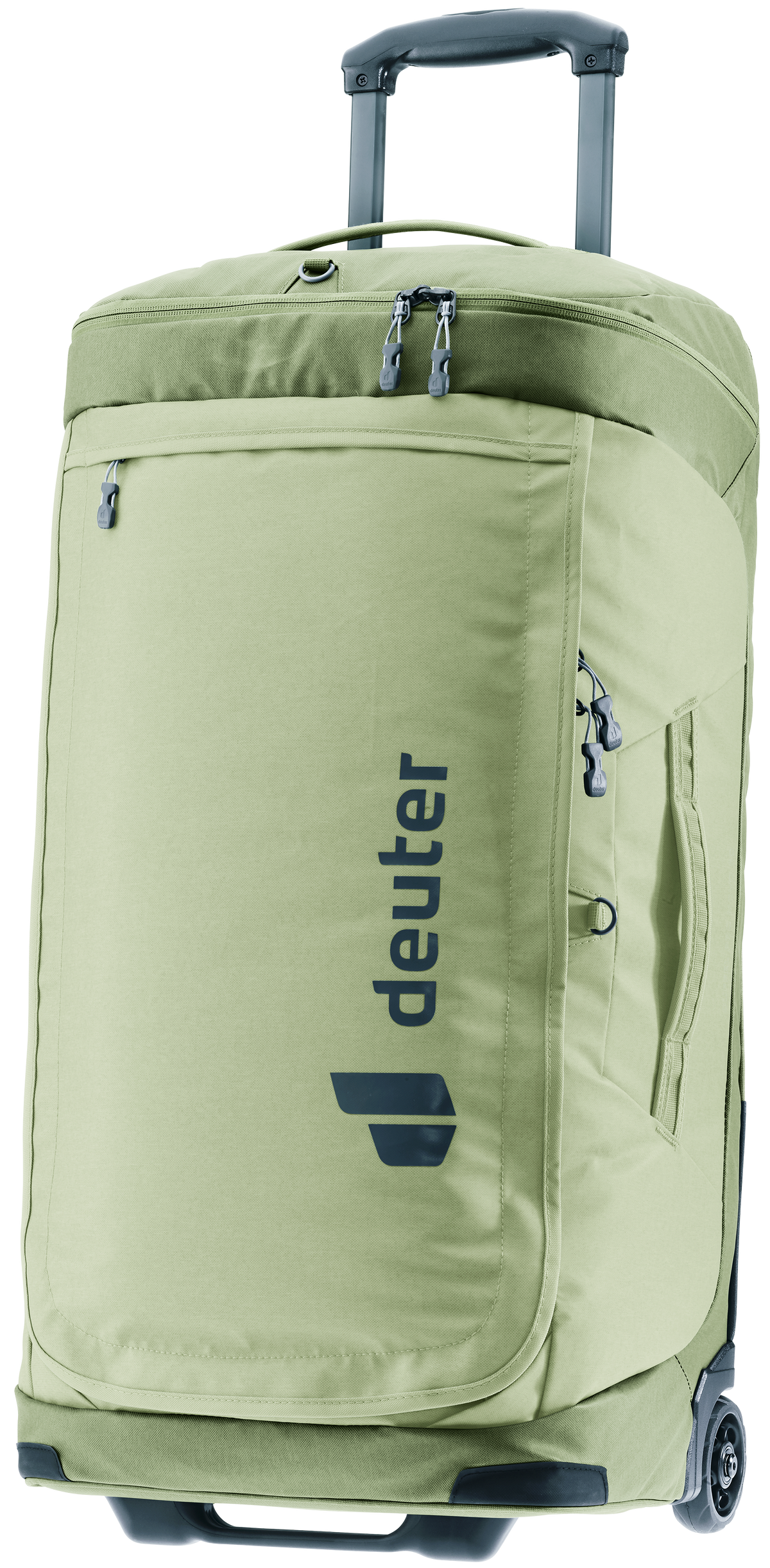 Deuter Duffel Pro Movo 60 in Mineral Grove, sage green wheeled duffel with handle extended
