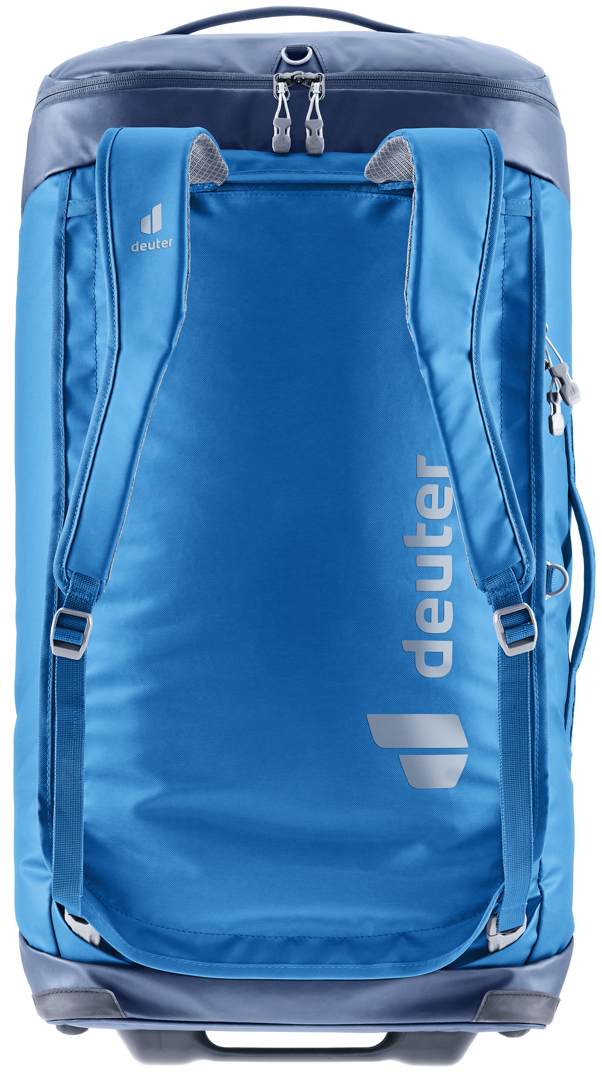 Back of the Deuter Duffel Pro Movo 60 with the shoulder straps deployed for backpack carry