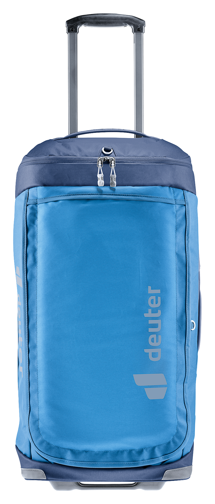 Deuter Duffel Pro Movo 60 in Neptune Nightblue, straight-on front view of the wide front zip