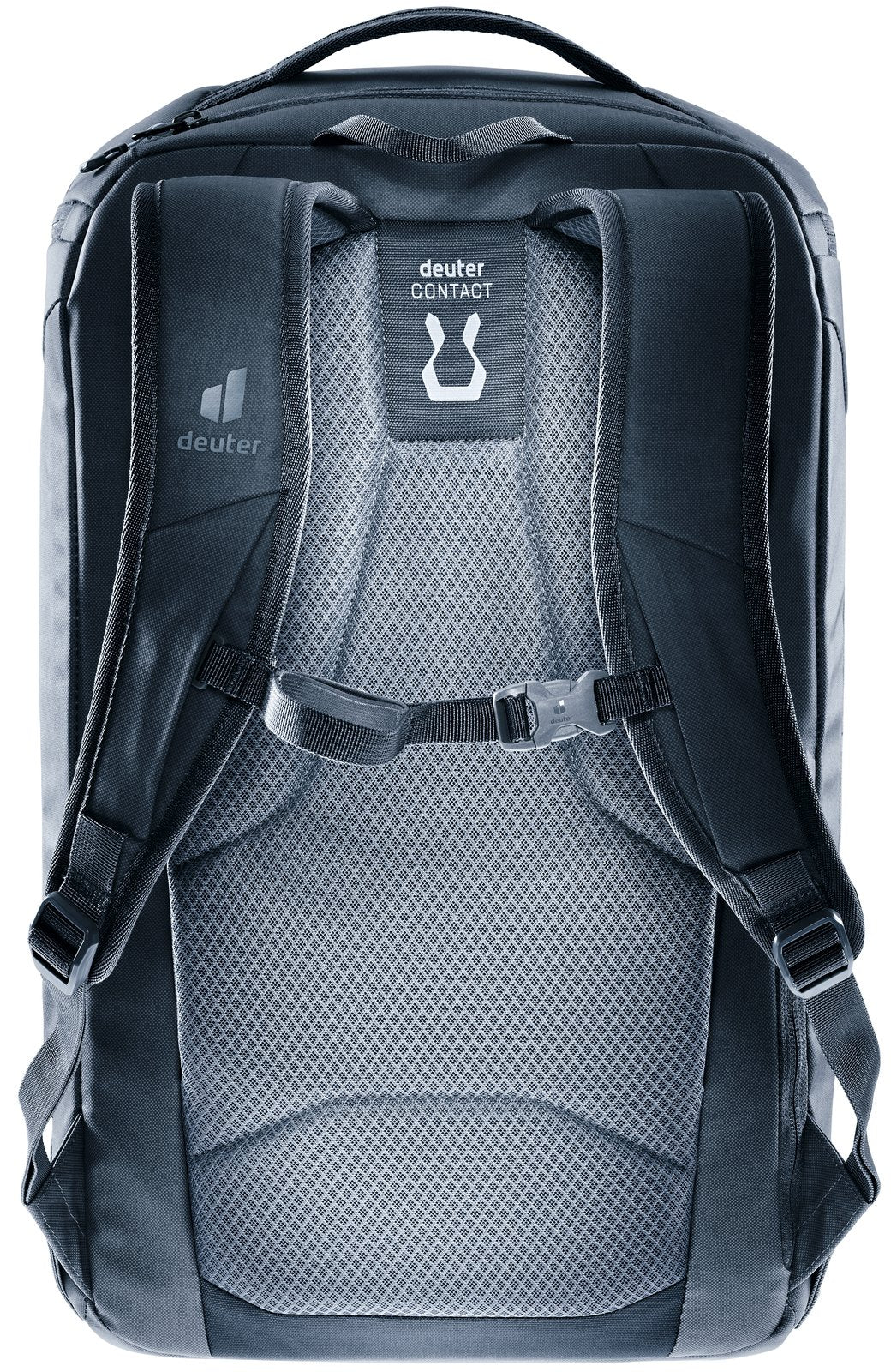 Back of the Deuter Duffel Pro Pack 30 showing the Contact back padding and shoulder straps
