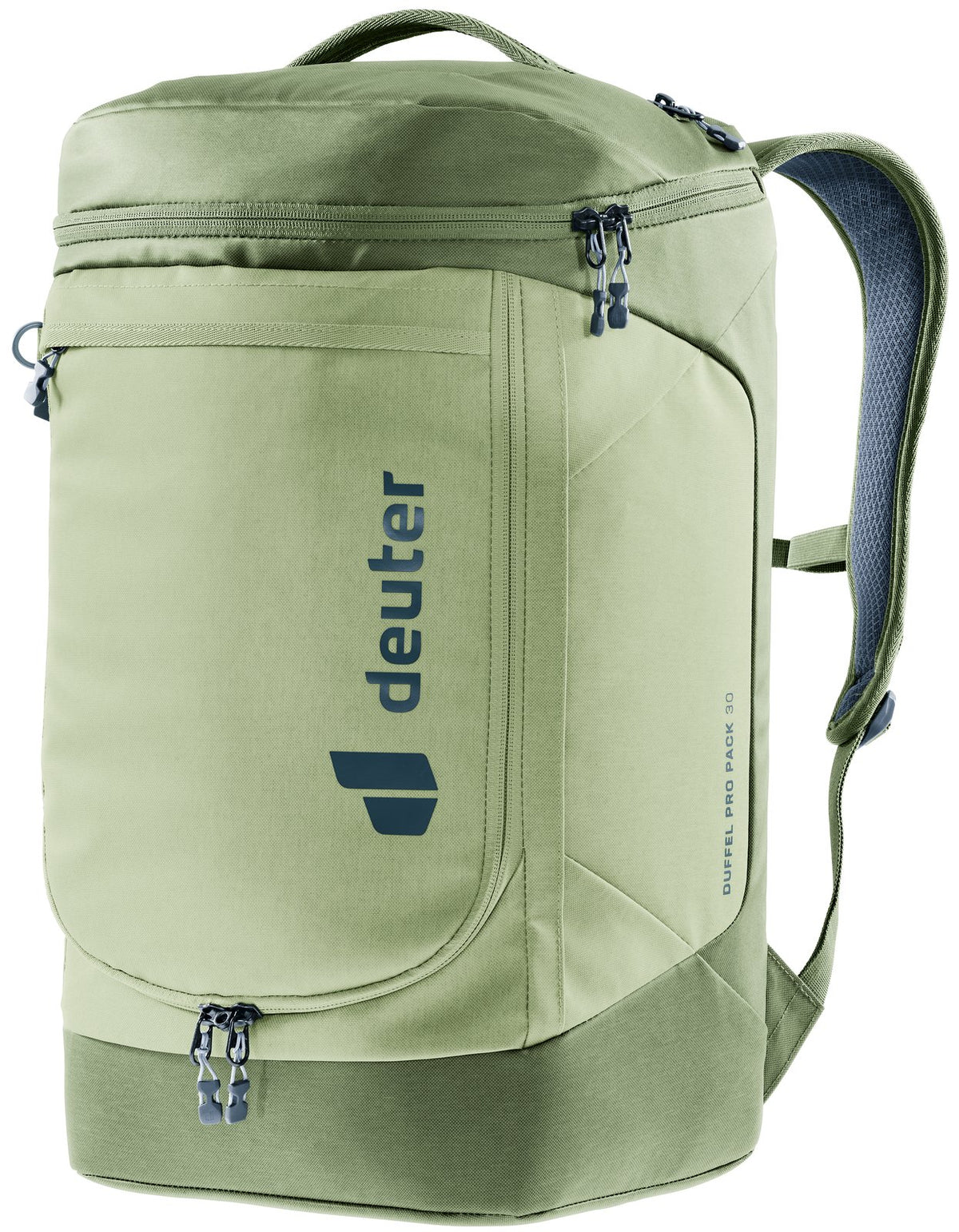 Deuter Duffel Pro Pack 30 in Mineral Grove, sage green travel pack with olive base