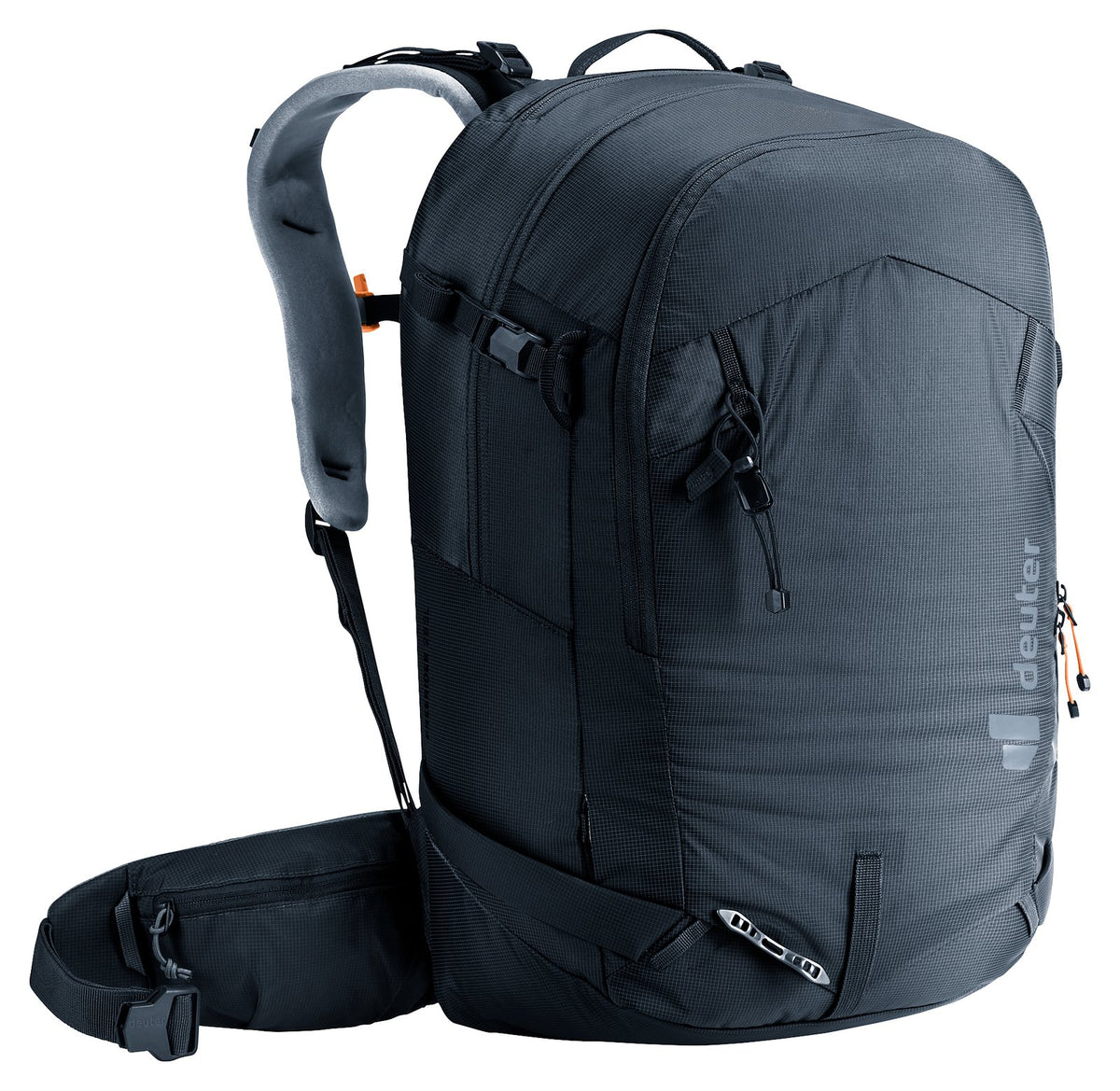 Deuter Freerider 28 SL in Black, side three-quarter view of the hip fin pocket