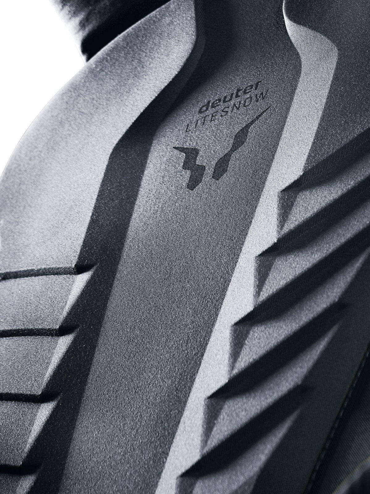 Close-up of the Deuter LiteSnow back panel with recessed snow-shedding foam pads