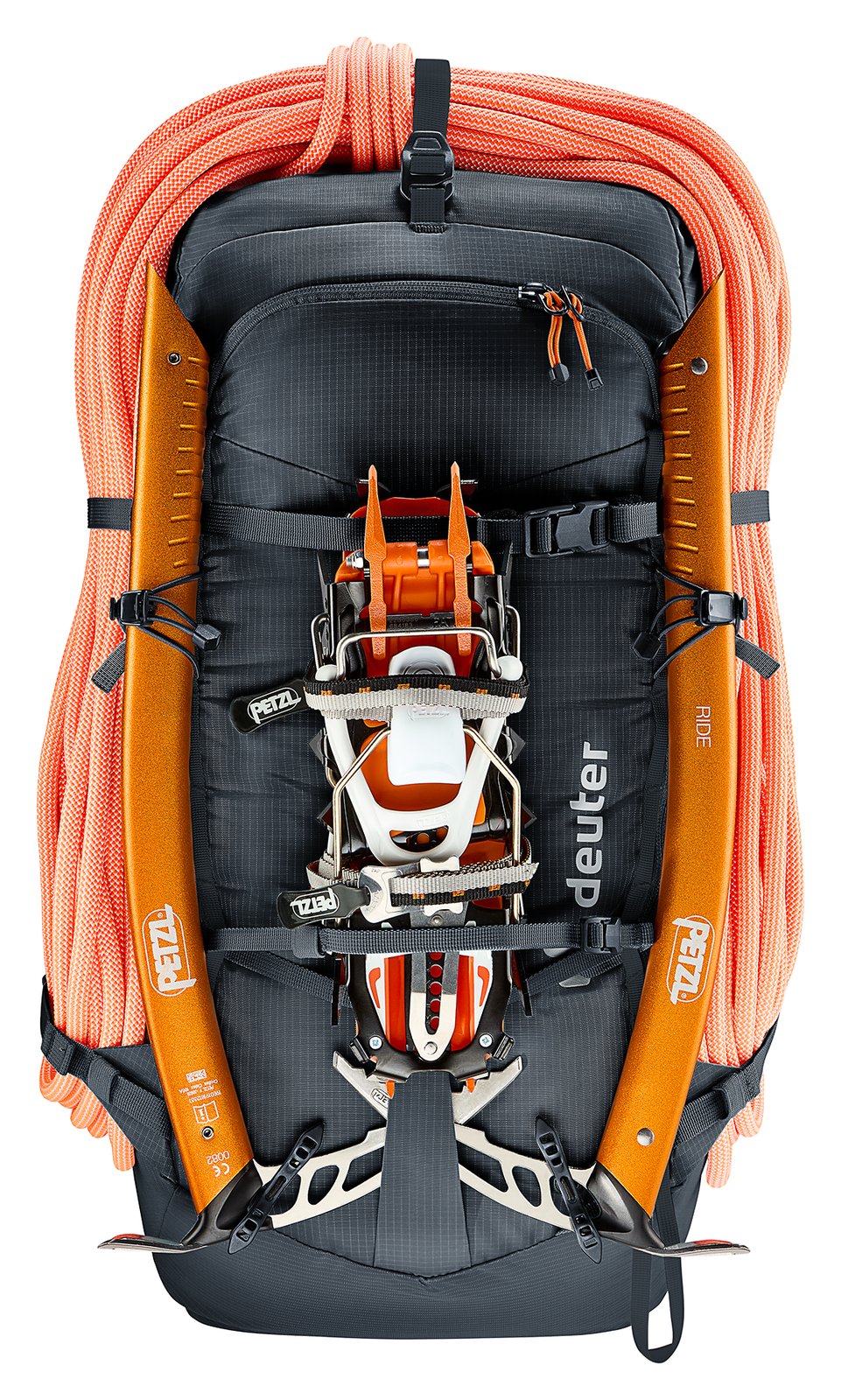 Deuter Freescape Lite 24 SL carrying a rope, ice axes and crampons, all sold separately