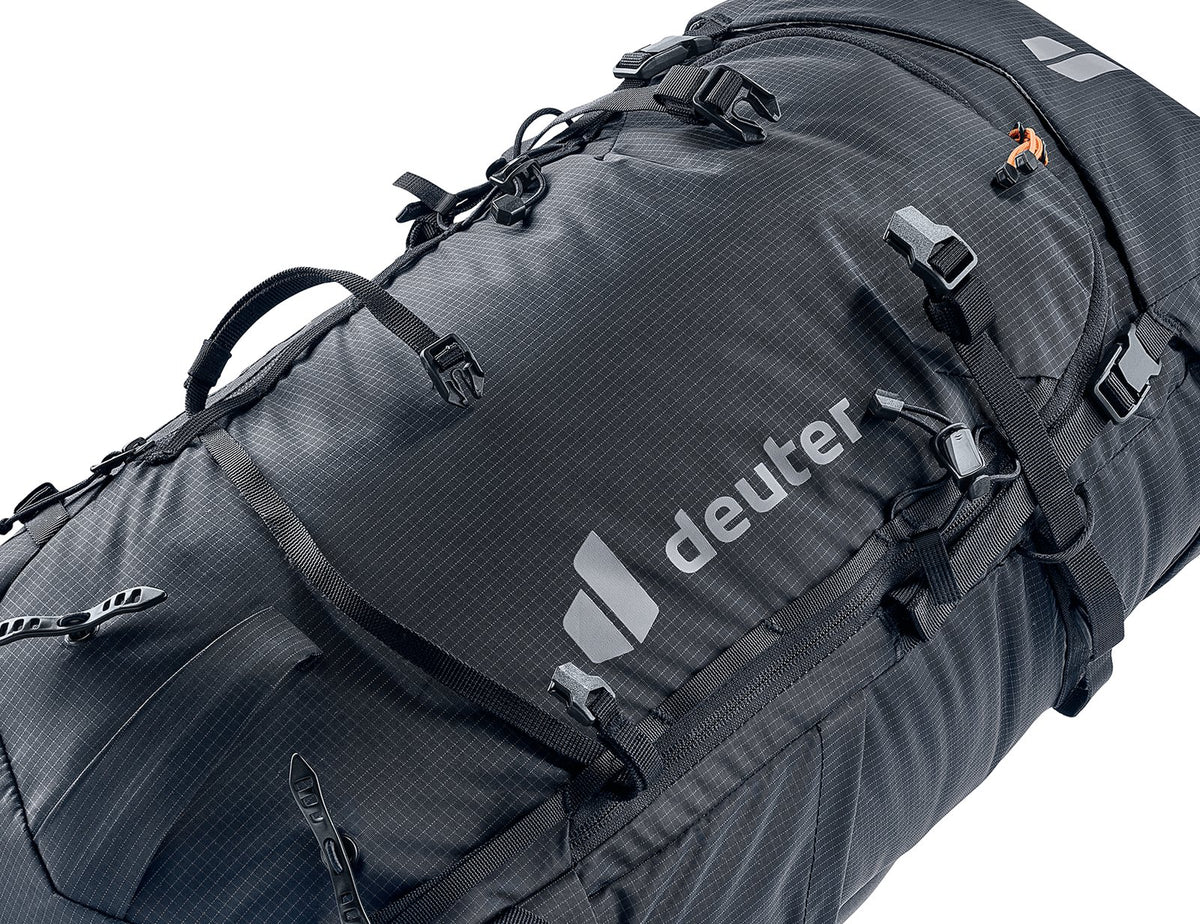 Deuter Freescape Tour 38 SL close-up of the front panel with compression straps and attachment loops
