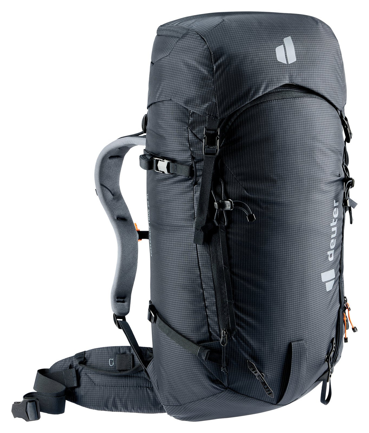 Deuter Freescape Tour 38 SL in Black, side three-quarter view of the shoulder strap