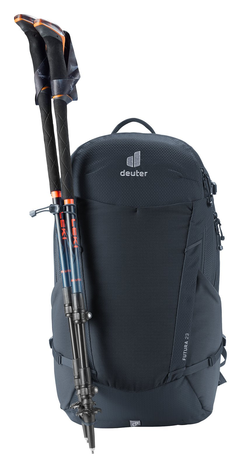 Deuter Futura 23 with trekking poles (not included) on the side pole attachment