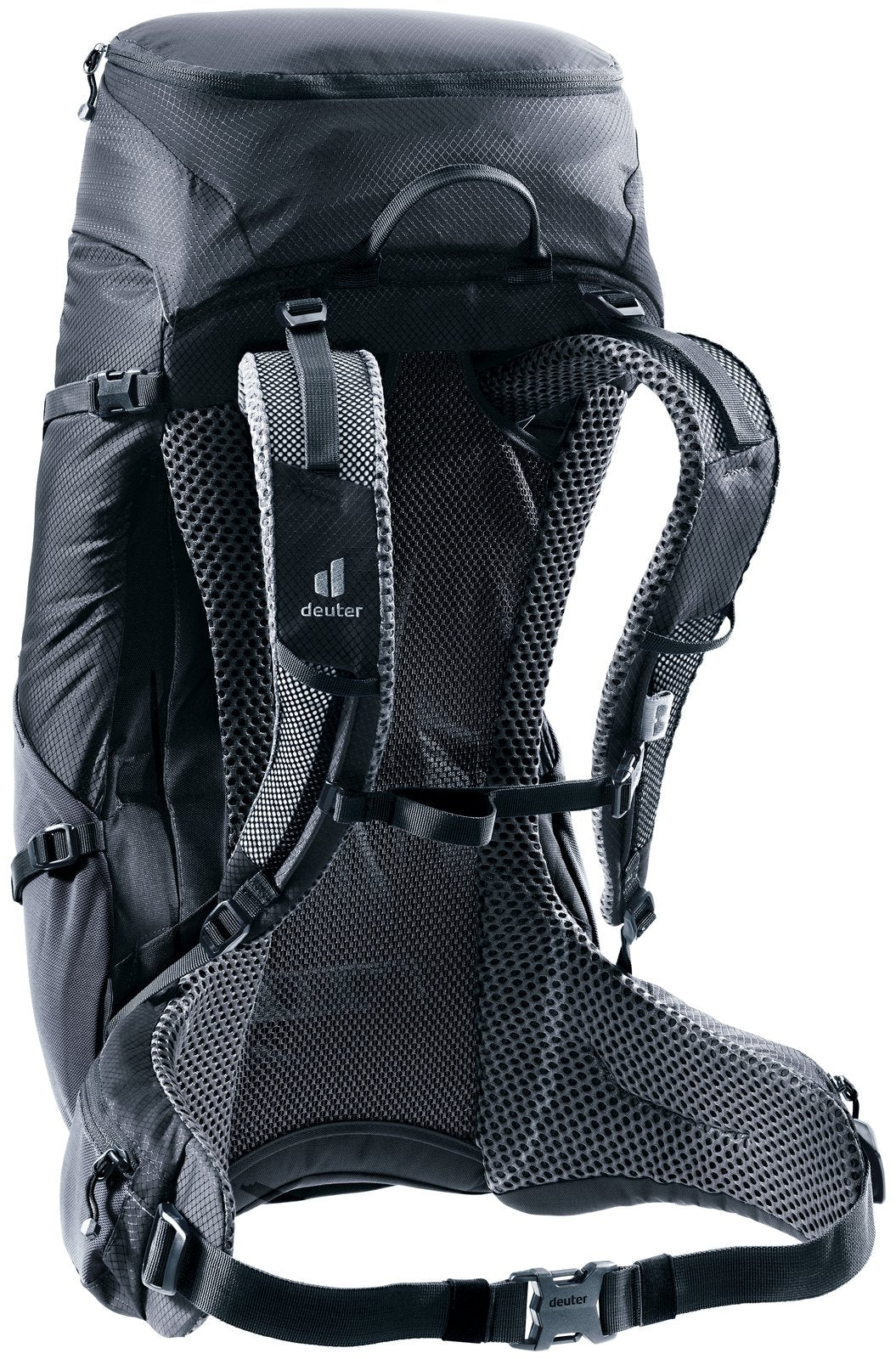 Deuter Futura 26 rear three-quarter view of ActiveFit shoulder straps and sternum strap