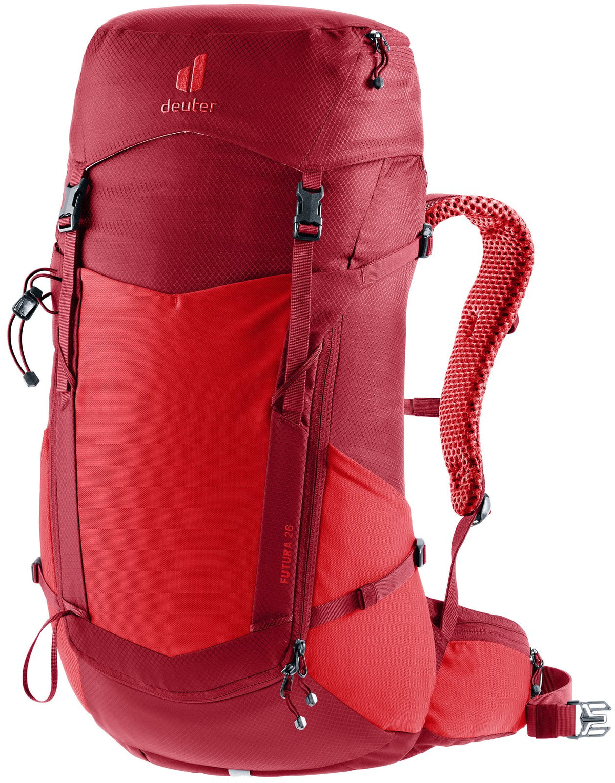 Deuter Futura 26 in Cherry Masala, red hiking backpack with darker red trim