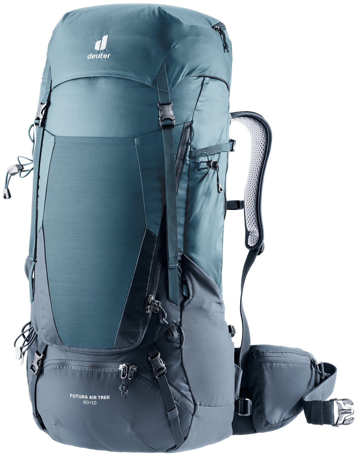 Deuter Futura Air Trek 60+10 trekking backpack in Atlantic Ink, front three-quarter view