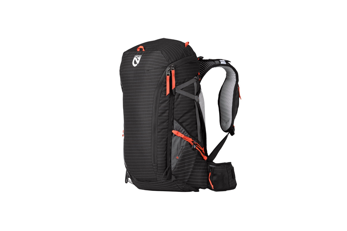 Nemo Persist men's pack in Black with orange accents, three-quarter view