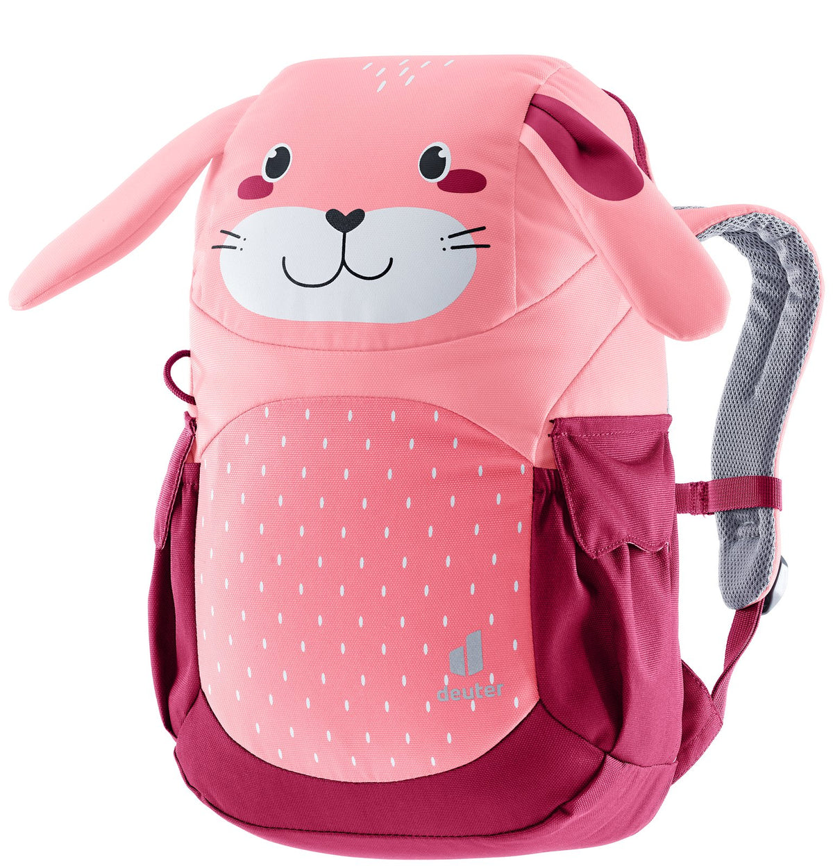 Deuter Kikki in Blossom Raspberry, a pink rabbit with floppy ears, front three-quarter view