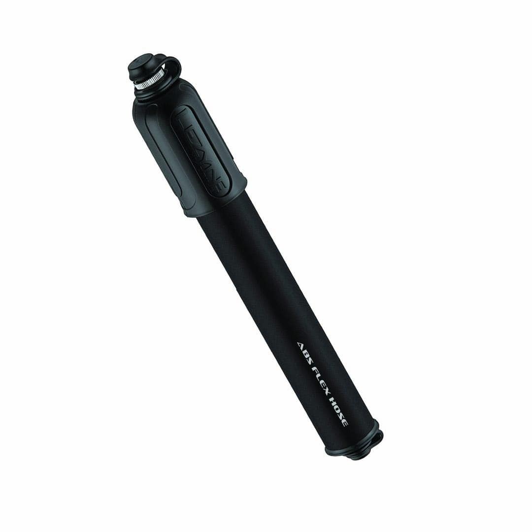 Lezyne HV Drive Medium mini pump in satin black, ABS Flex Hose printed along the barrel