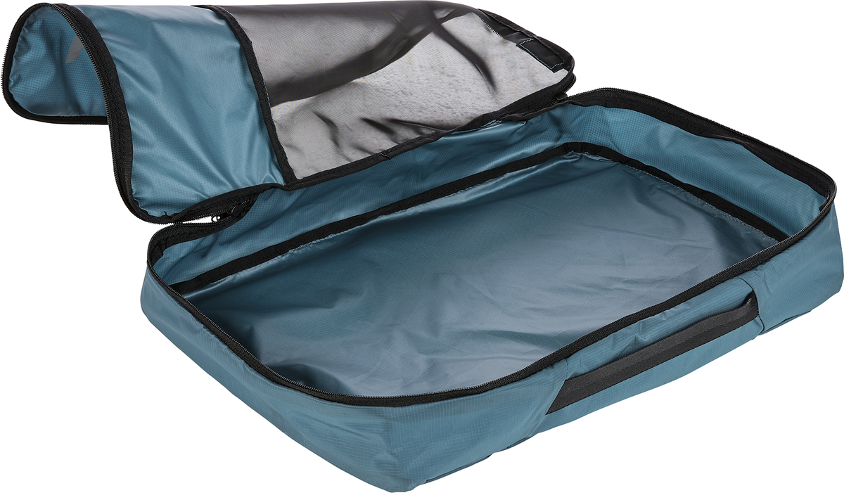 Deuter Mesh Zip Pack 5 unzipped all the way round with the mesh lid folded back, empty
