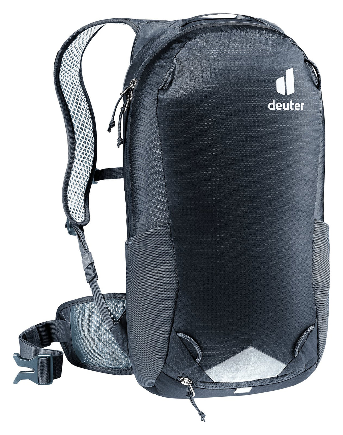 Deuter Race 12 in Black, front three-quarter view from the left