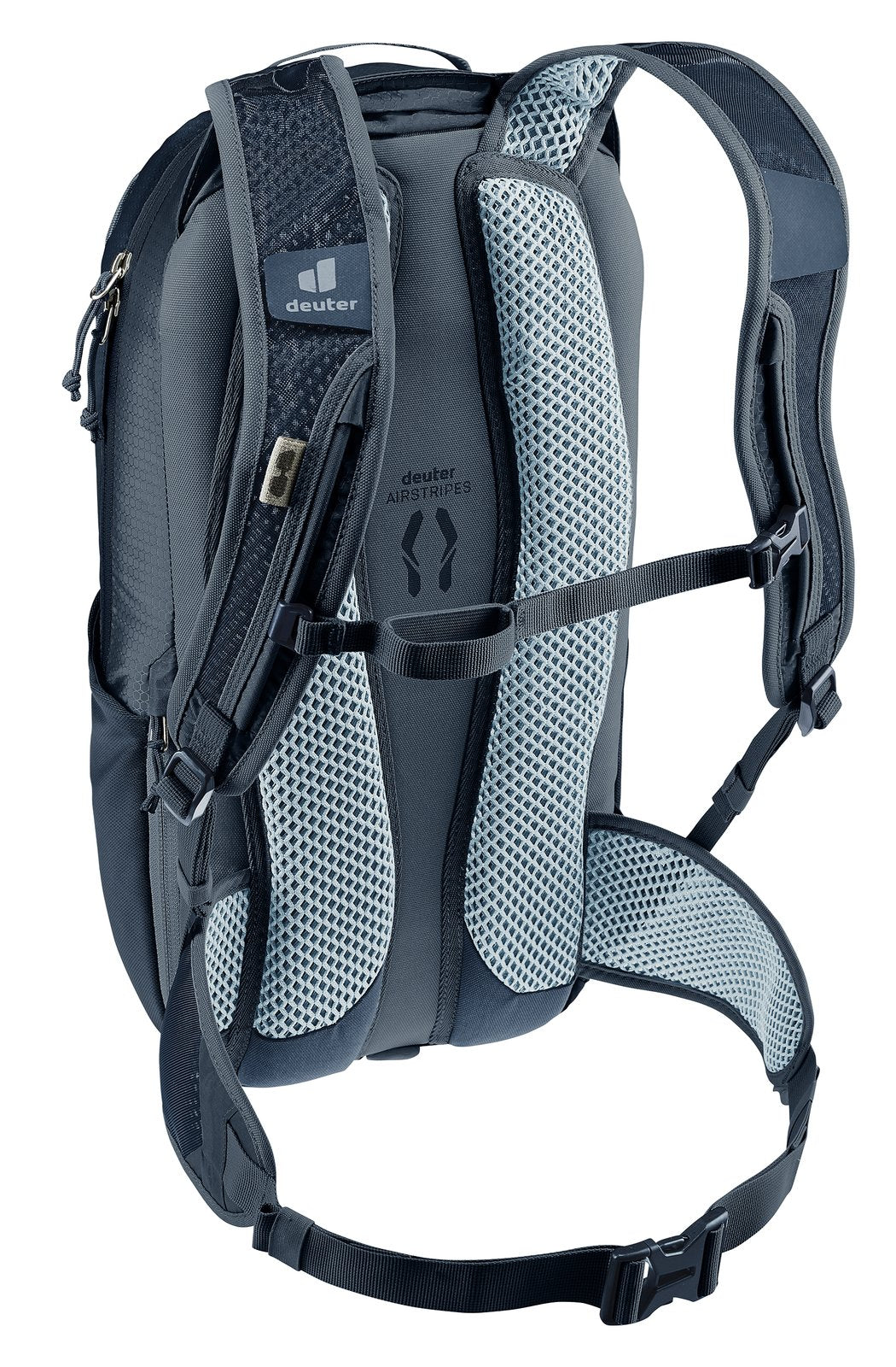 Deuter Race 12 rear three-quarter view of the mesh shoulder straps and sternum strap