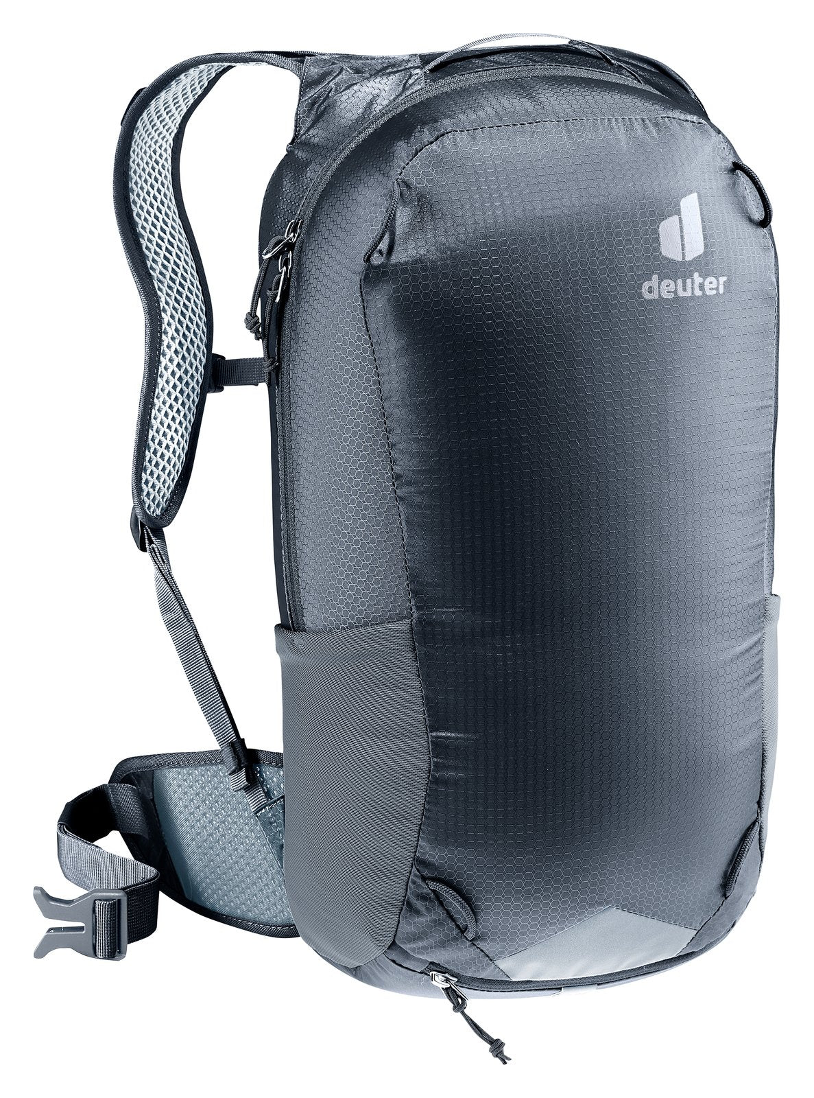 Deuter Race 16 in Black, rear three-quarter view from the left