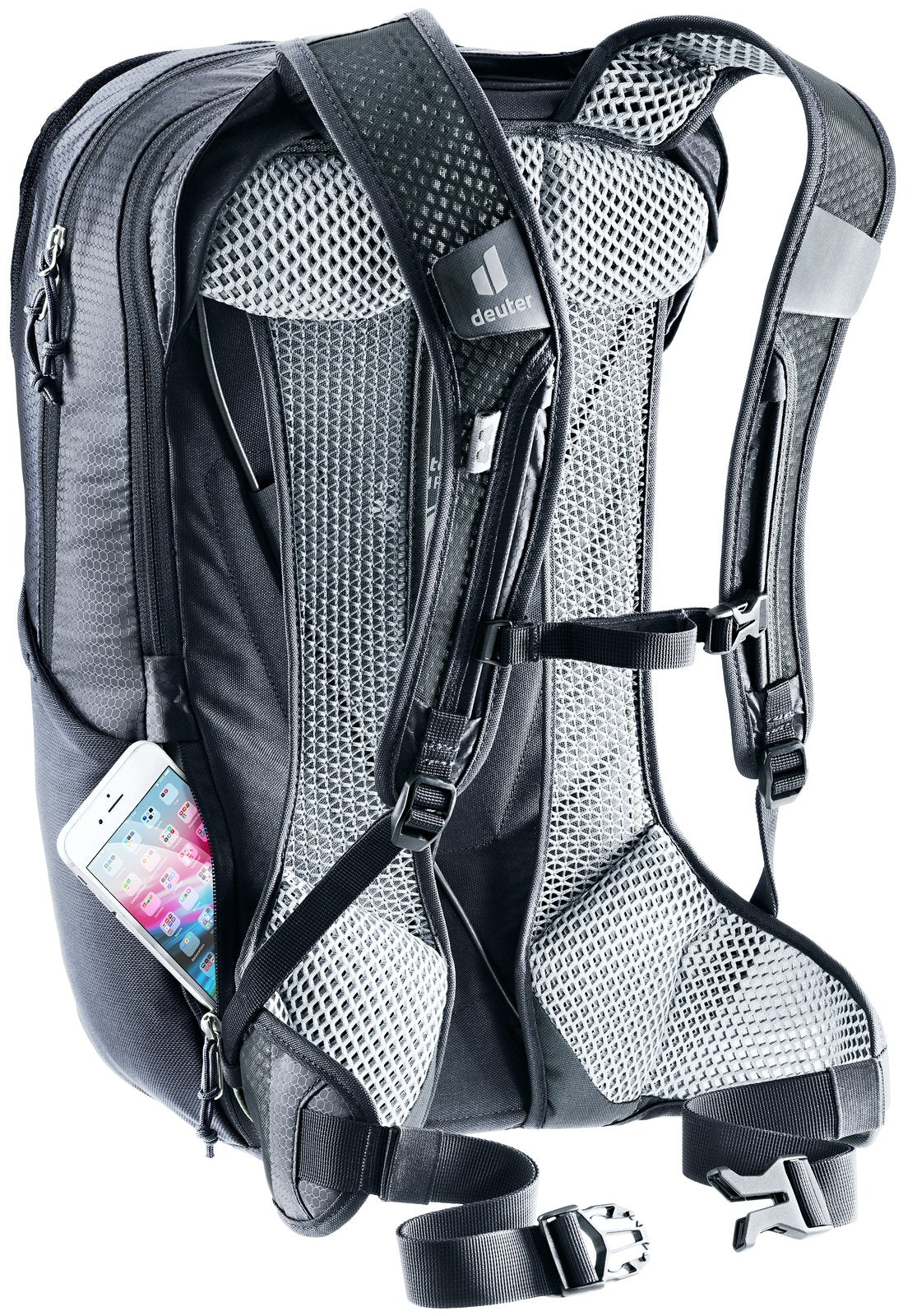 Deuter Race Air 14+3 with a phone in the side phone pocket