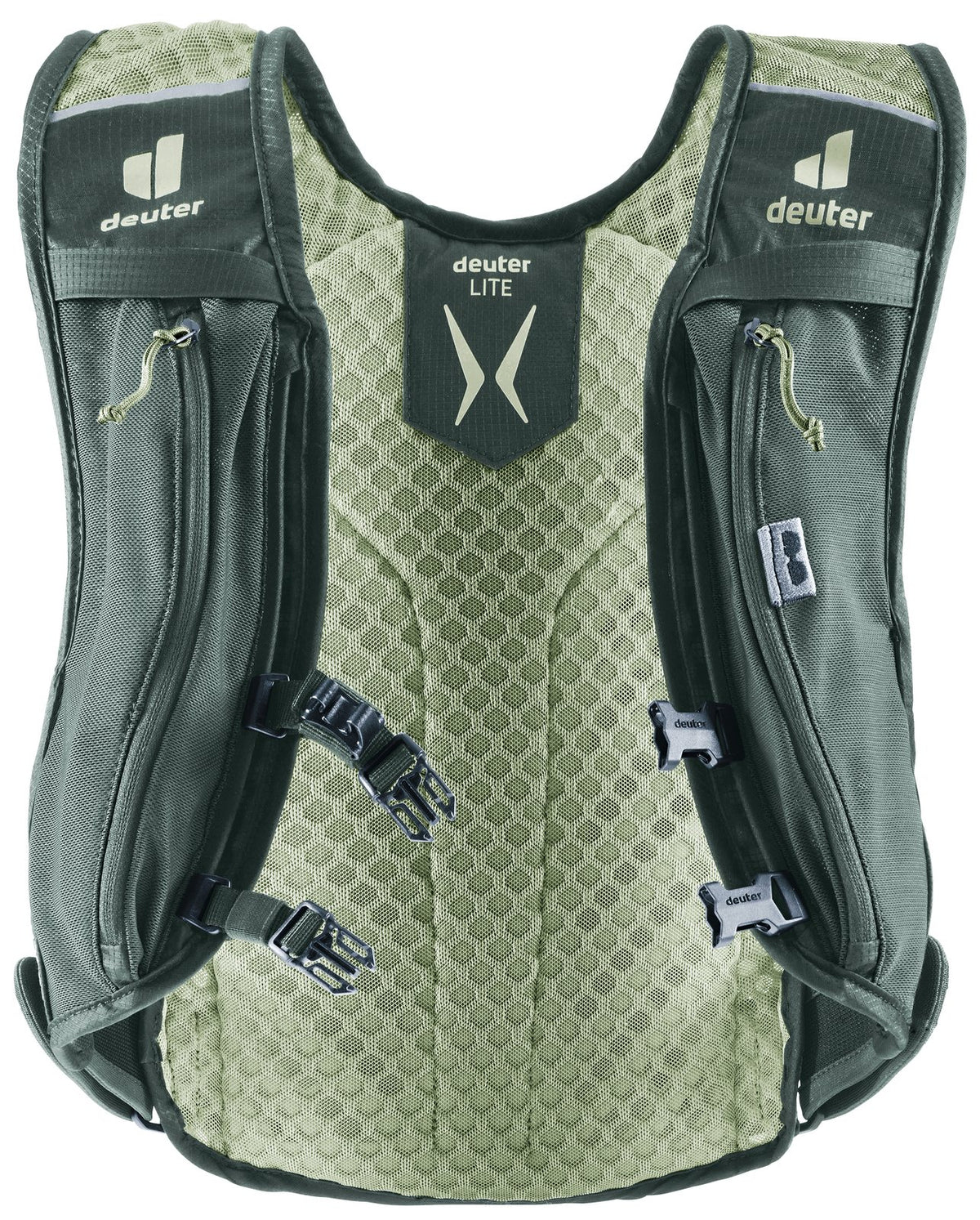 Inside of the Deuter Rogla 5 harness showing the mesh Lite back and two sternum straps