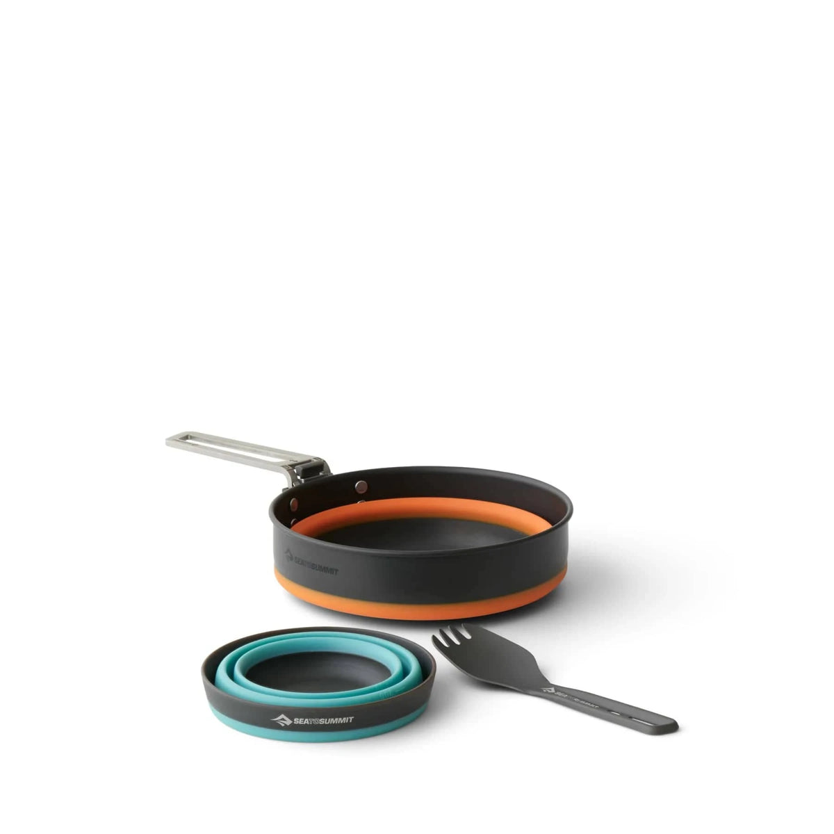 Frontier UL pot partly collapsed beside the folded cup and short aluminium spork