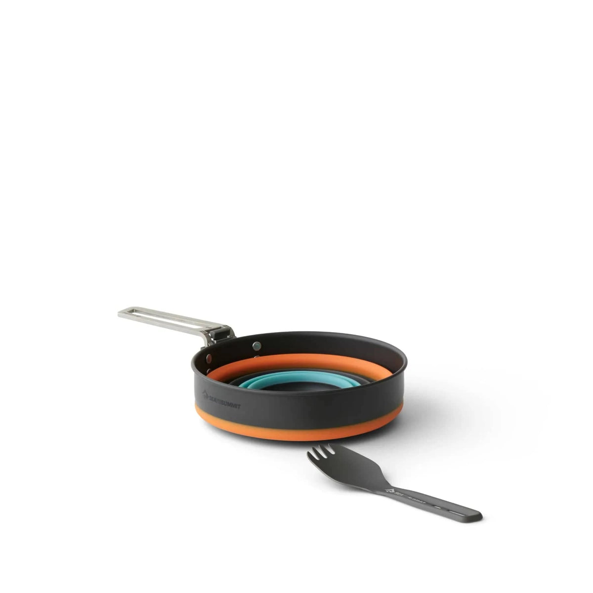 Folded Frontier cup sitting inside the collapsed 1 L pot with the spork alongside