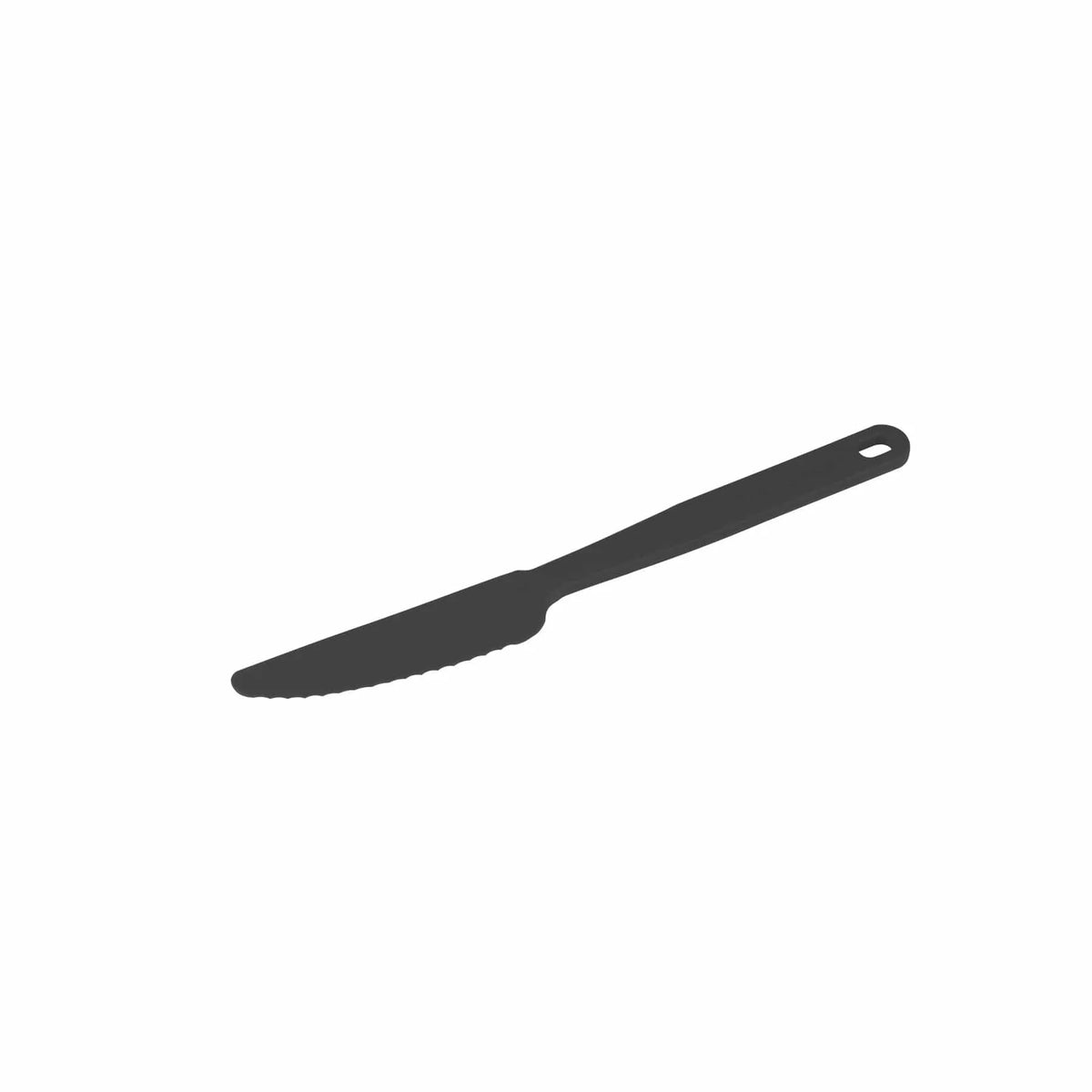 Charcoal Camp Cutlery knife on its own with its serrated edge