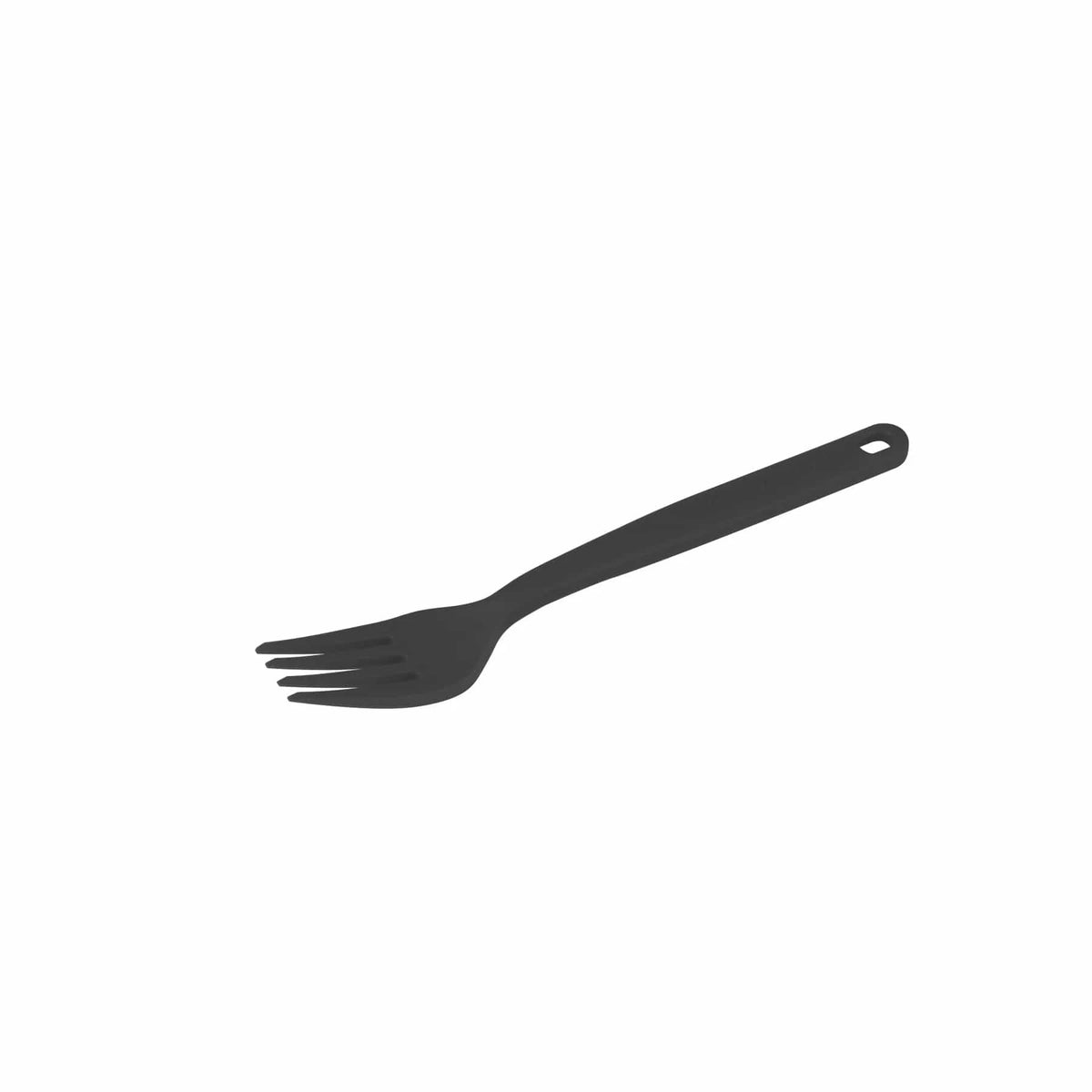 Charcoal Camp Cutlery fork on its own, showing the long handle and hanging hole
