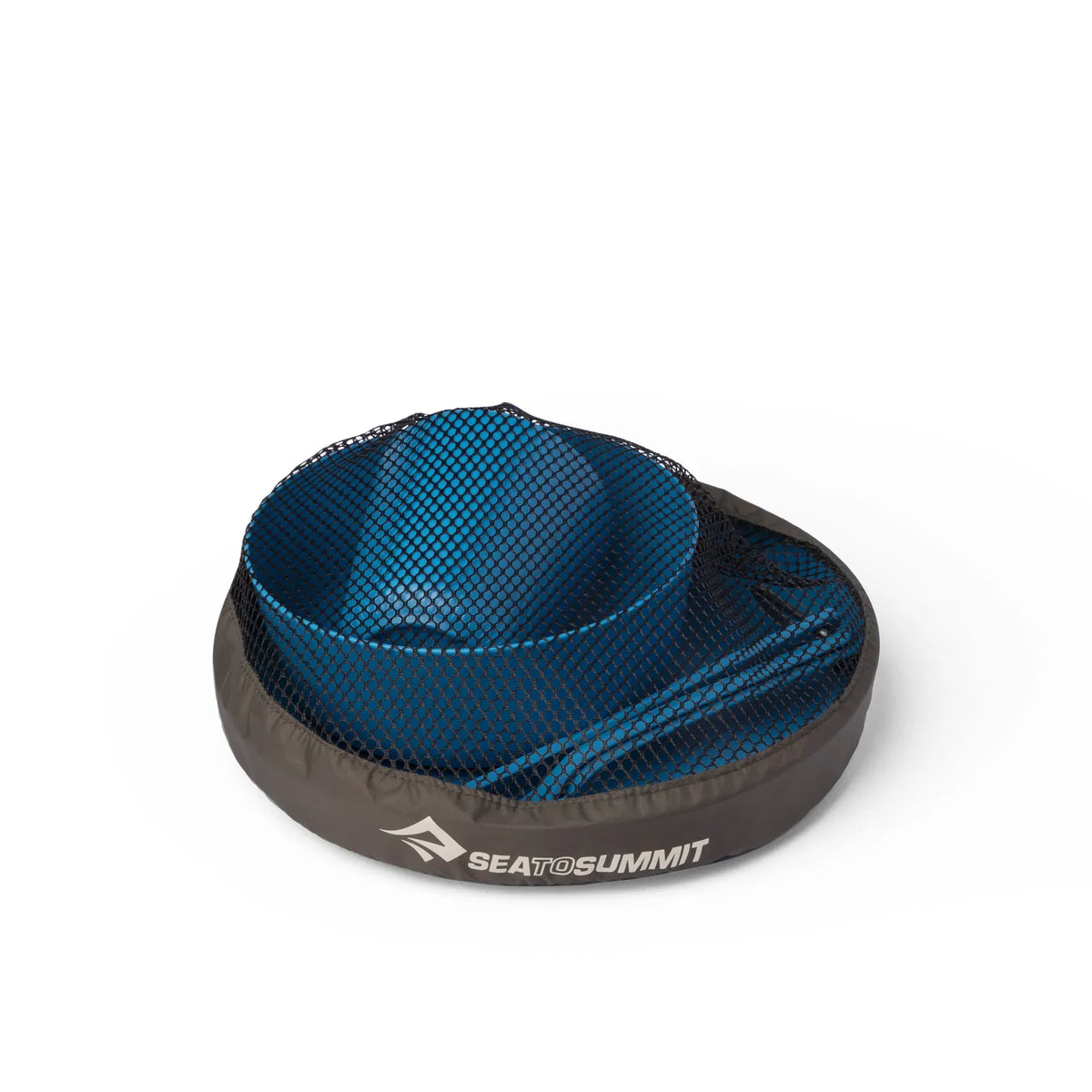 Camp Dinnerware Set packed inside its mesh sack, shown in a blue colourway