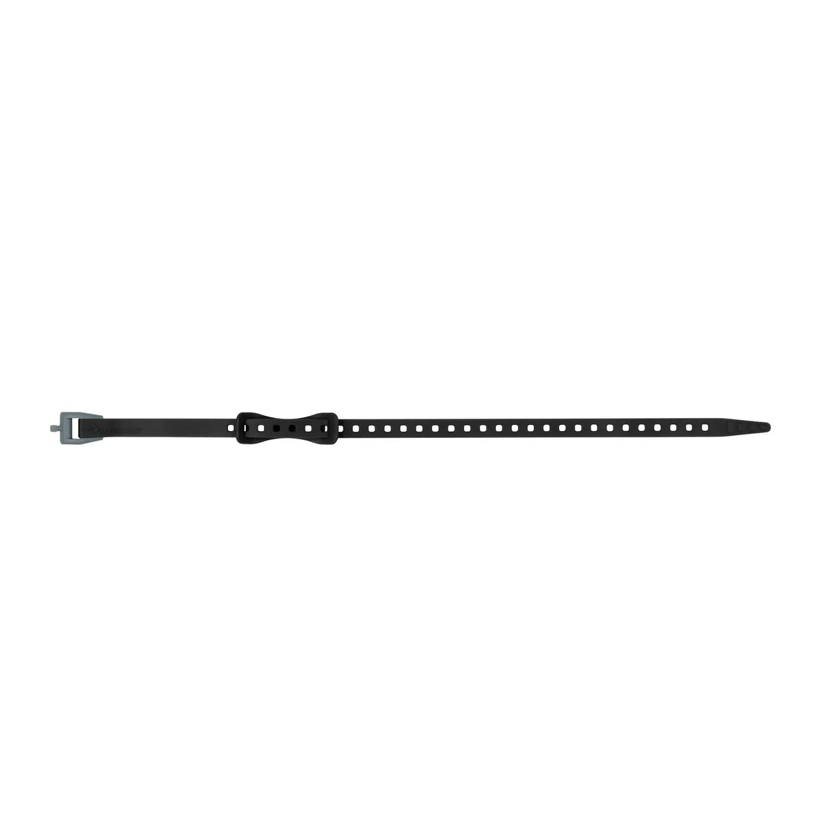 Black Stretch-Loc strap in a long length, slim profile, laid flat