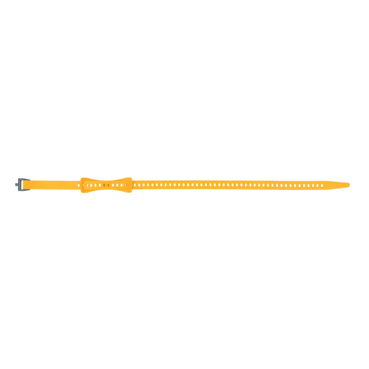 Long yellow Stretch-Loc 20mm strap laid flat on white with a grey buckle