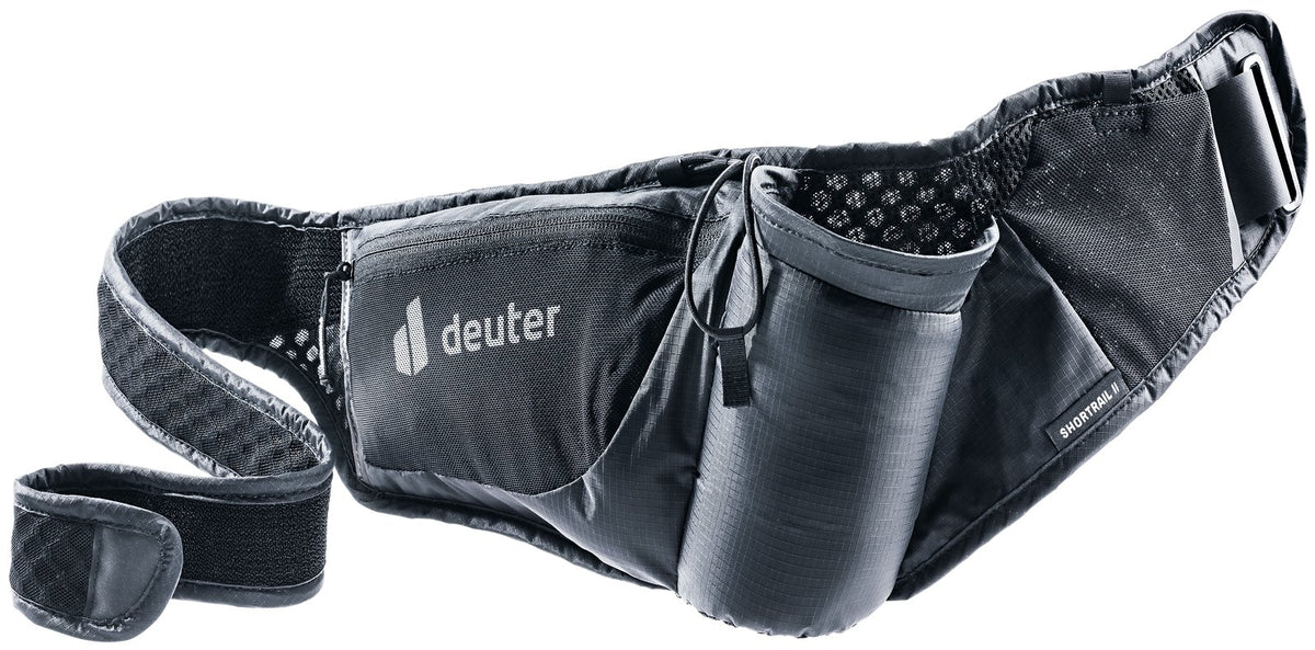 Deuter Shortrail II running belt in Black with bottle holster and mesh waist strap