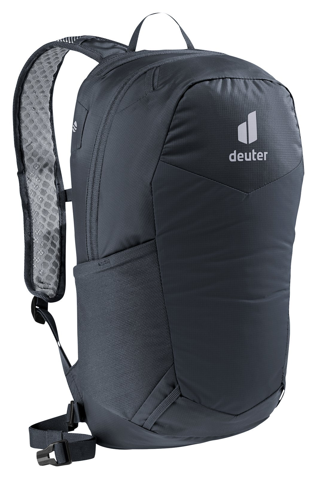 Deuter Speed Lite 13 in Black, front three-quarter view of the shoulder strap