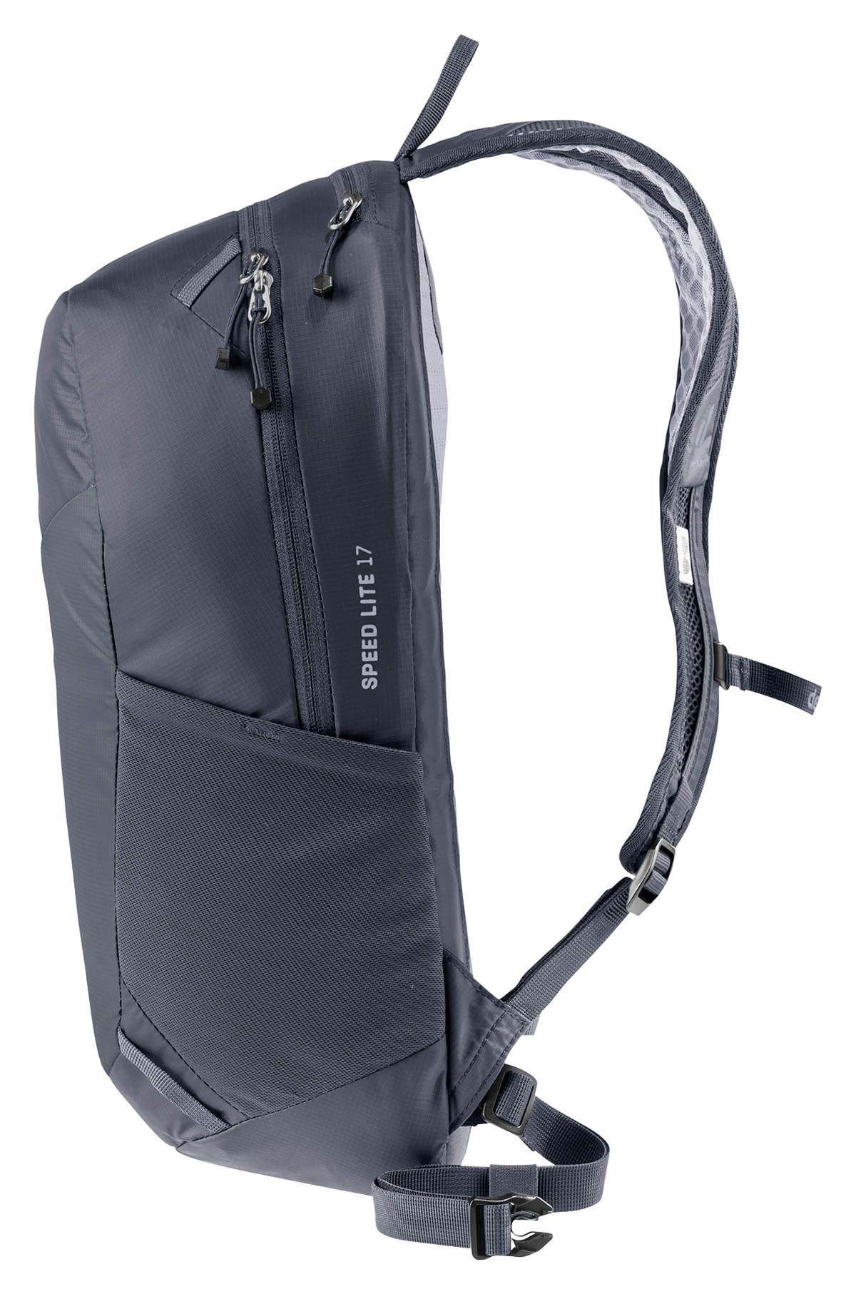 Deuter Speed Lite 17 side view showing the mesh side pocket