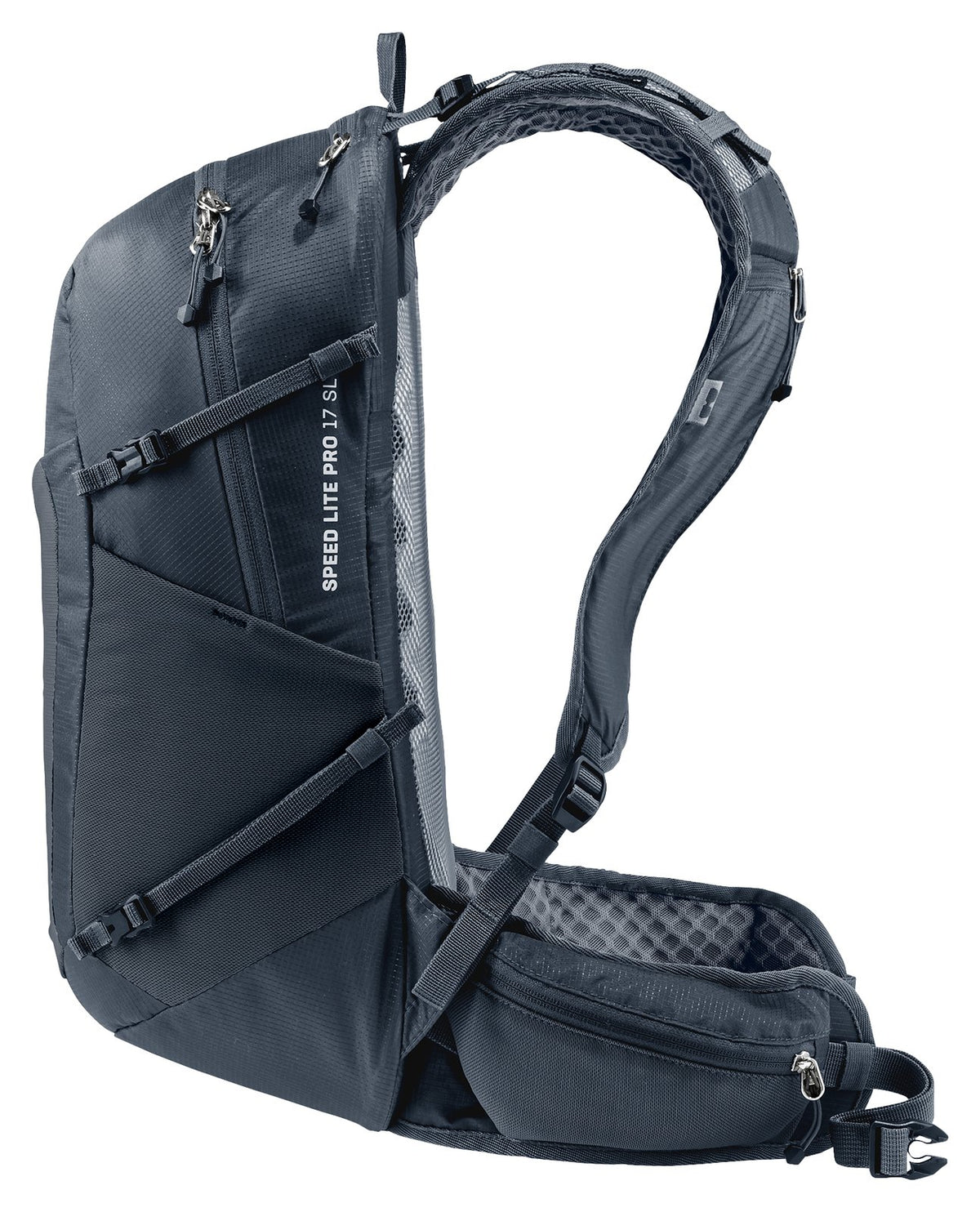 Deuter Speed Lite Pro 17 SL side view with compression straps and hip fin pocket
